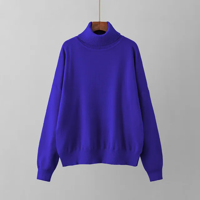 Women's Fashion Loose Turtleneck Sweater Blue - Shop at LoveMi