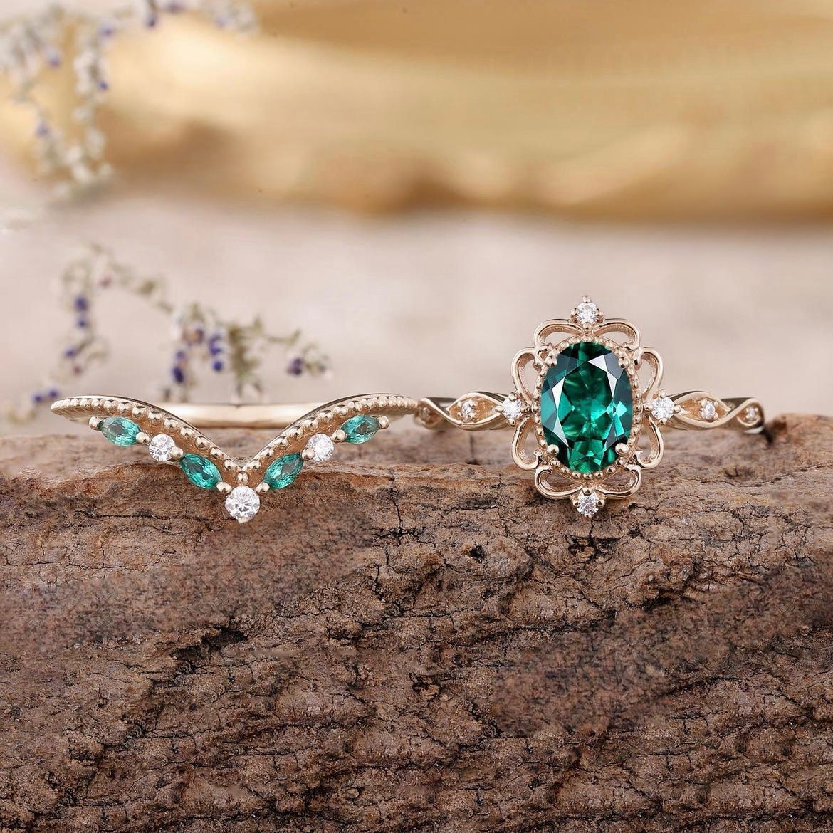 Emerald Zircon Ring With European And American-style Alloy Setting