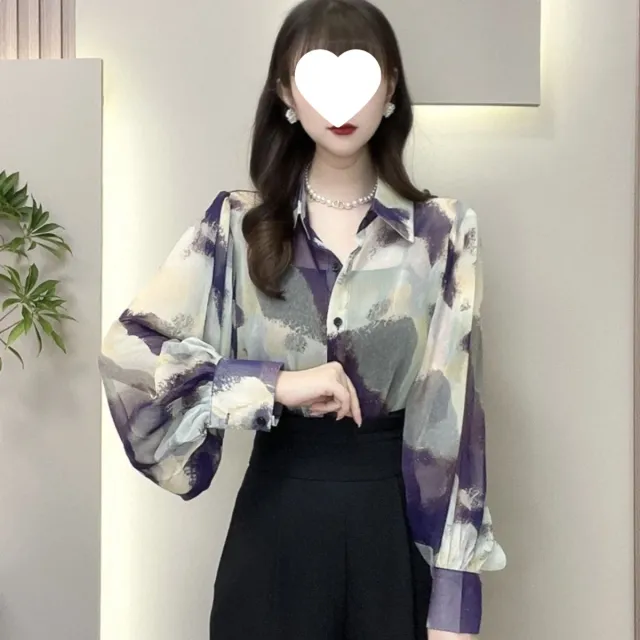 Fashionable Elegant Slimming Butterfly Printed Shirt Ink Painting S - Shop at LoveMi