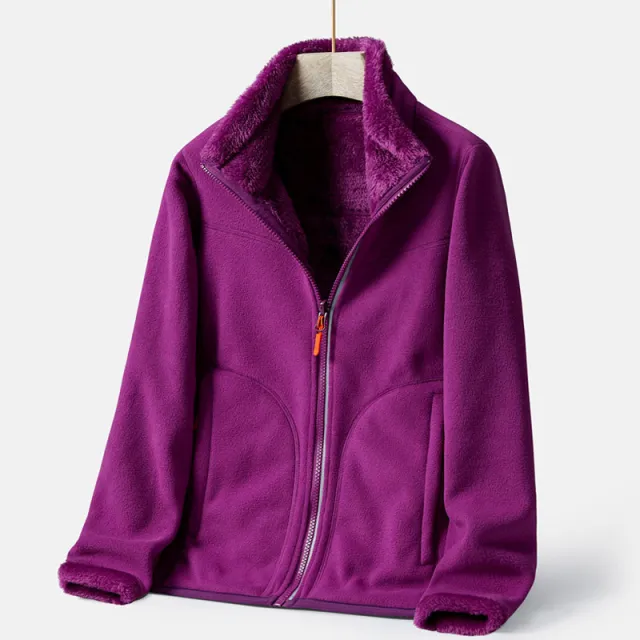Double sided Polar Fleece Outdoor Thick Warm Sweater Coat Purple - Shop at LoveMi