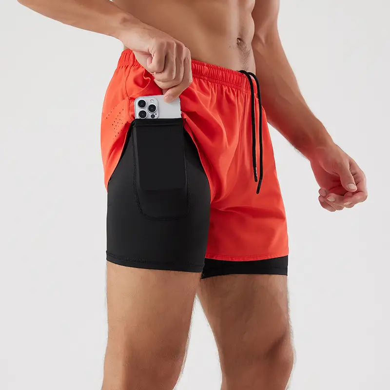 Men's Loose Three-point Quick-drying Lined Anti-exposure Double-layer Fitness Shorts