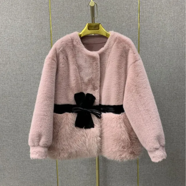 Faux Fur Coat Classic Style Slimming All matching Western Style Cherry Blossom Powder Plus Siz - Shop at LoveMi