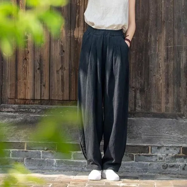 Women's Loose Casual Cotton And Linen Elegant Harem Pants Black - Shop at LoveMi