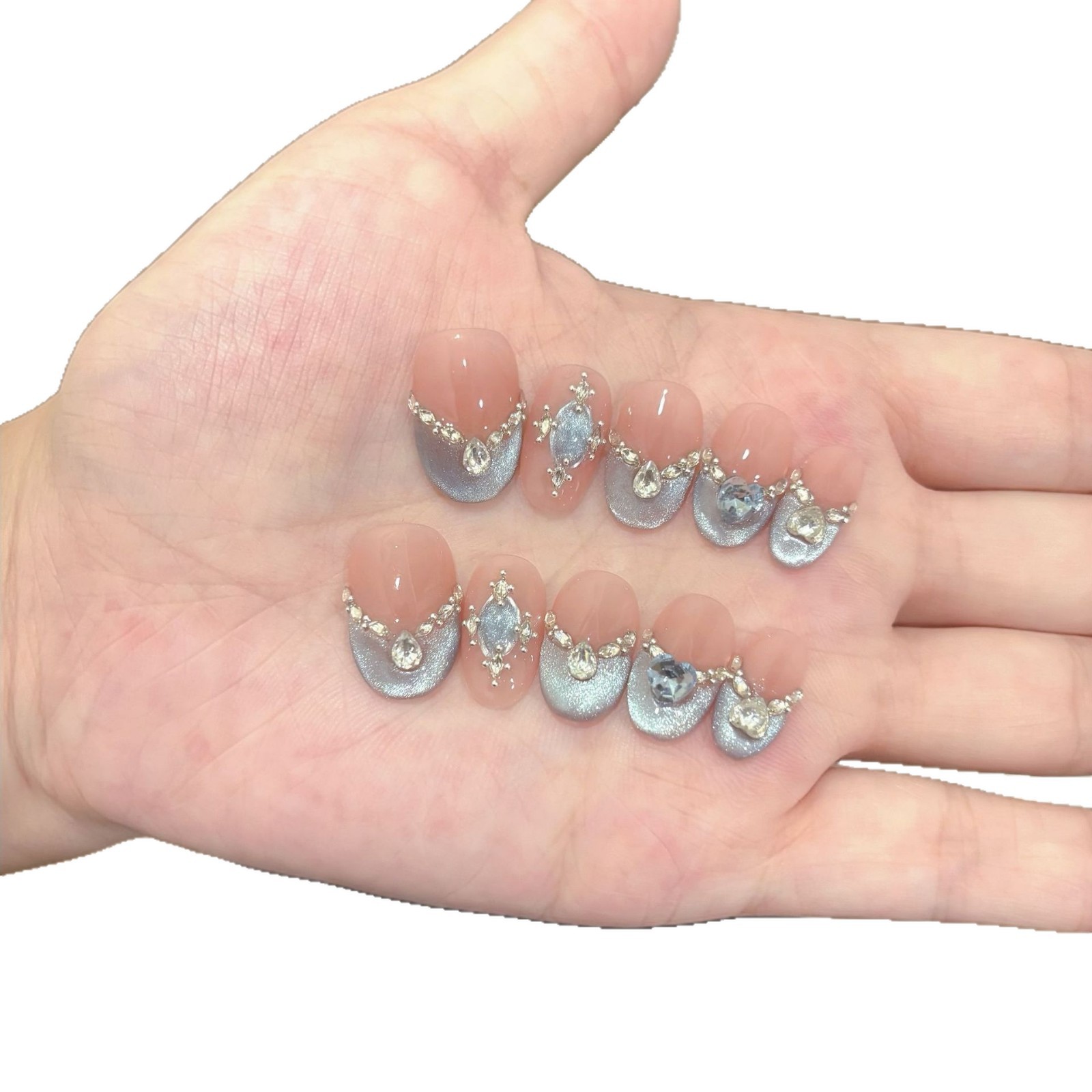 Ice-clear Handcrafted Blue Nail Art