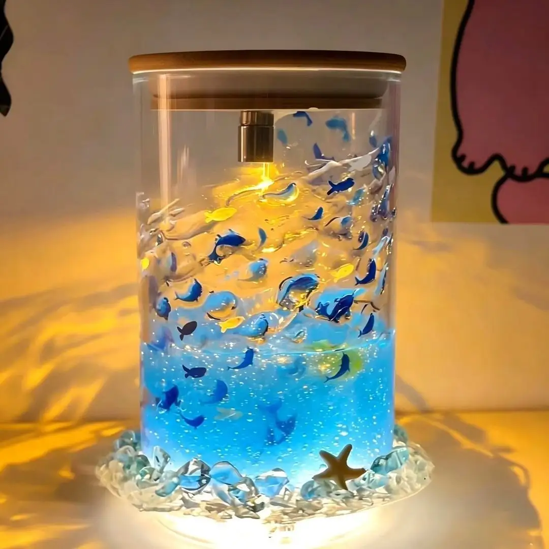 Blue Healing-style Little Fish Floating Cup Glowing