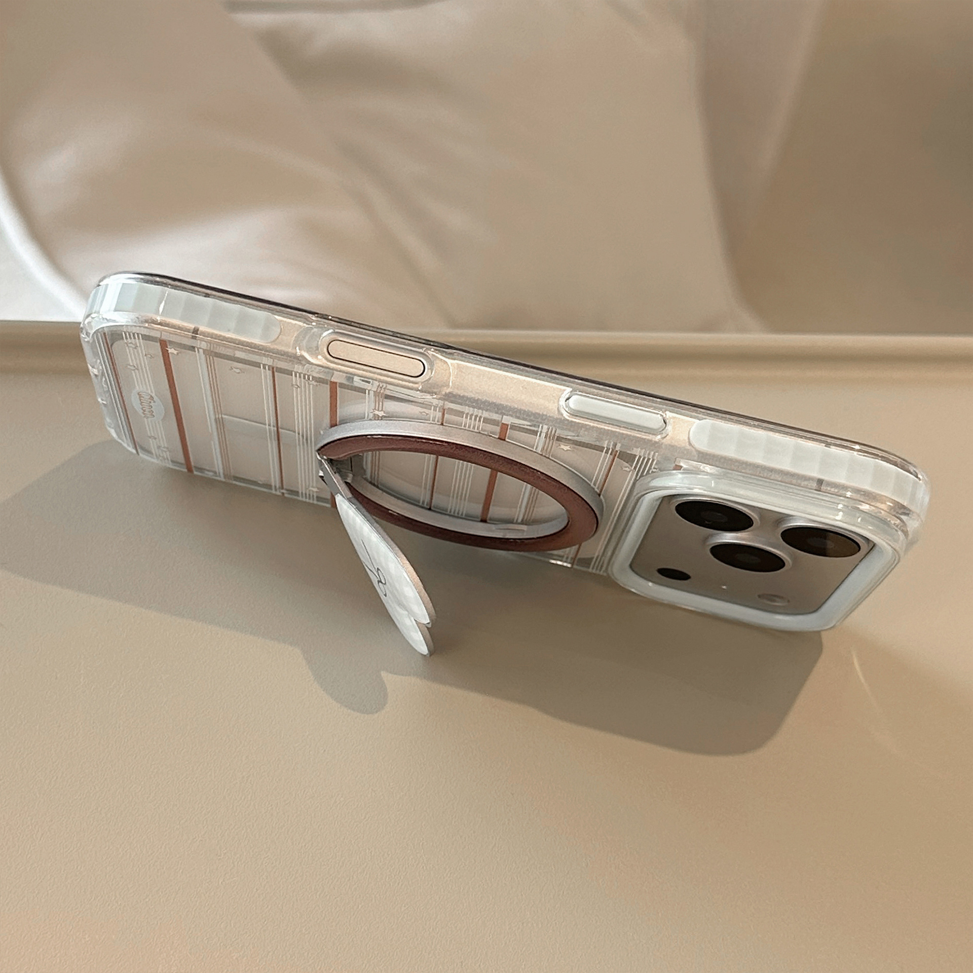 Loving Magnetic Suction Bracket Phone Case In Blue And Brown With A Bow Design