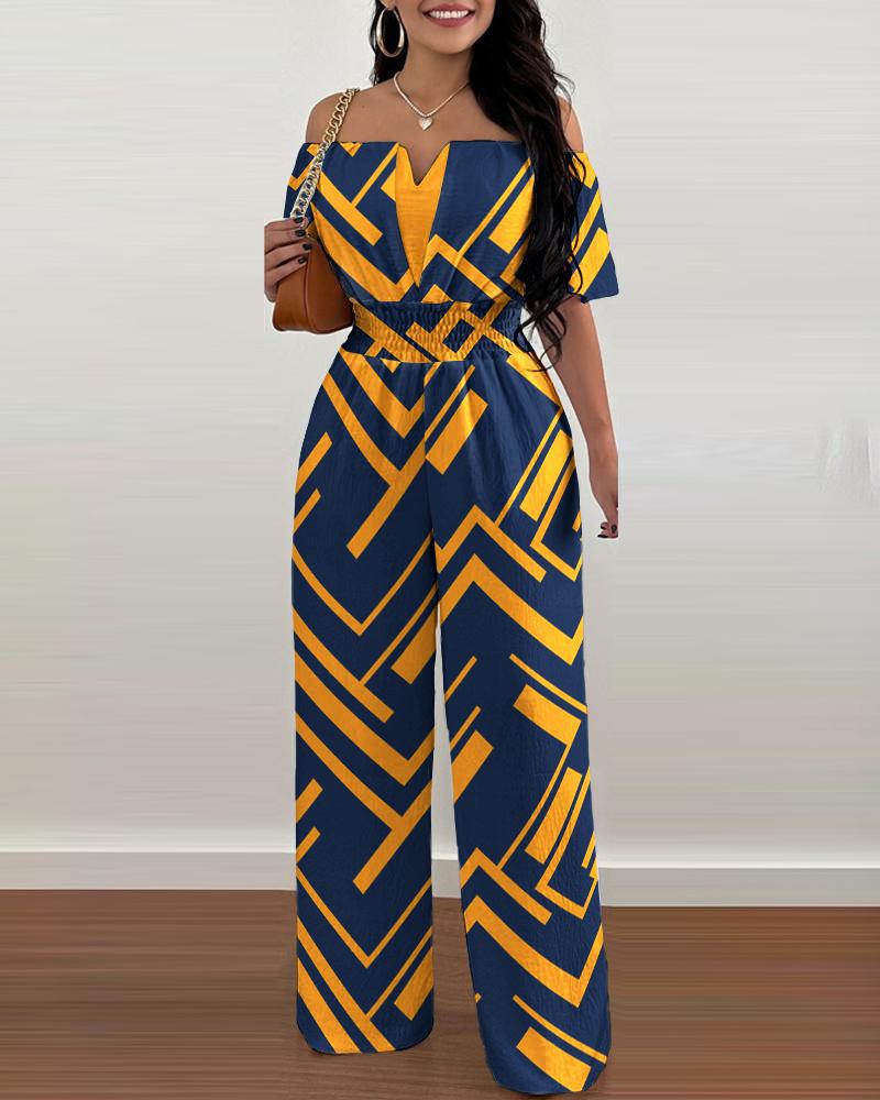 Women's Off-neck Waist Trimming Loose Straight Jumpsuit - Image 3