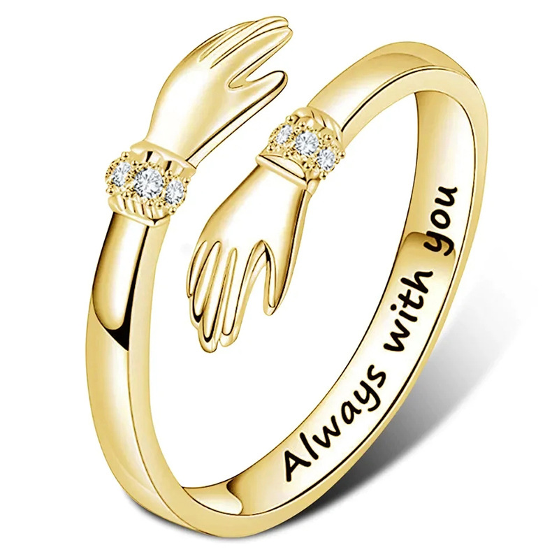 Womens Open Adjustable Ring With A Double-hand Embrace Design