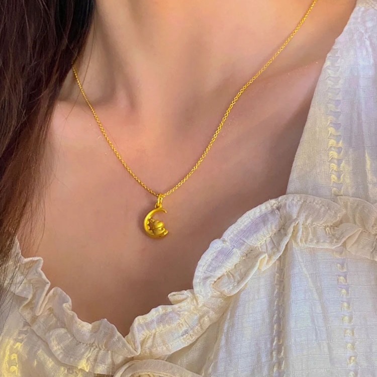 Zodiac Year Moon Dragon Necklace Vietnam Placer Gold Pendant