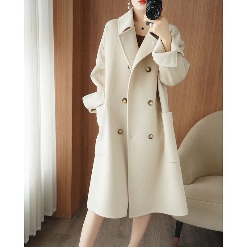 Long Below-the-Knee Double-Breasted Wool Coat In Korean Style - Image 5
