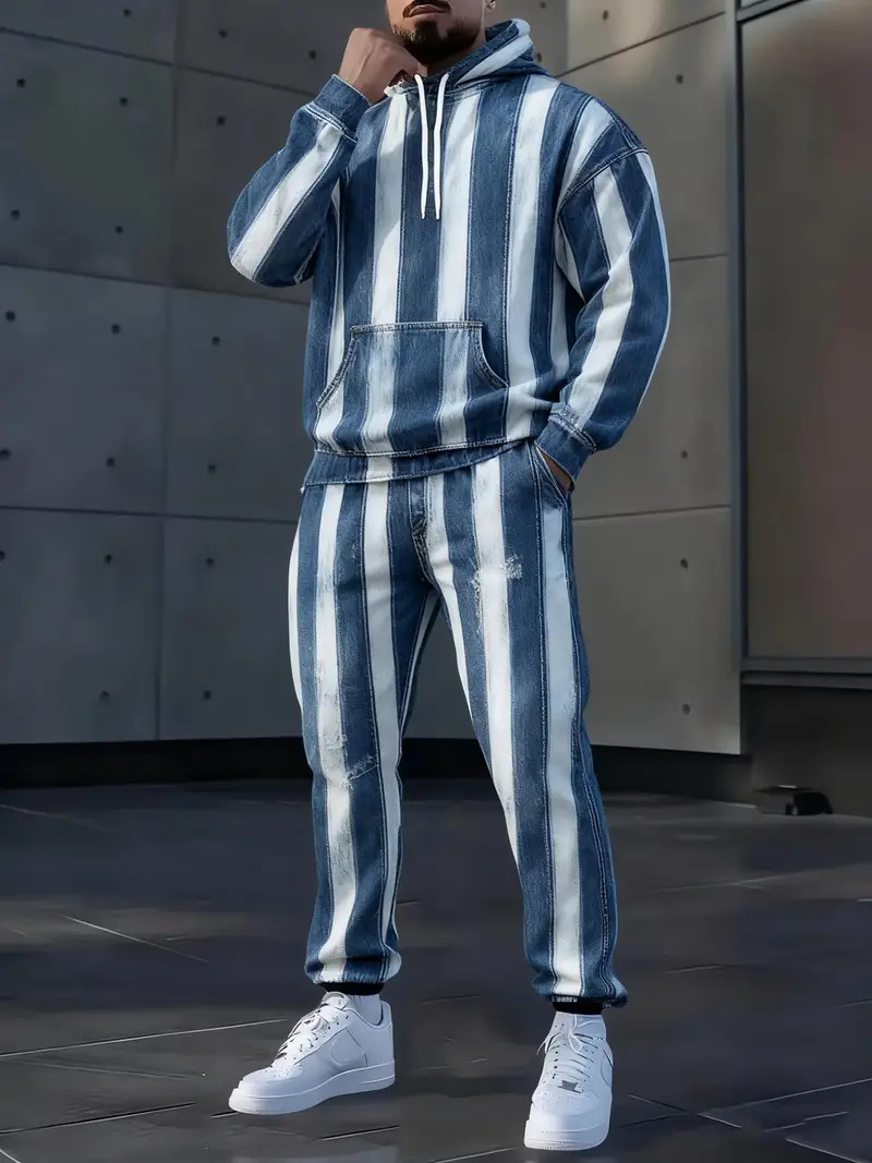 Mens Lettered Denim Hoodie With Fashionable 3D Print