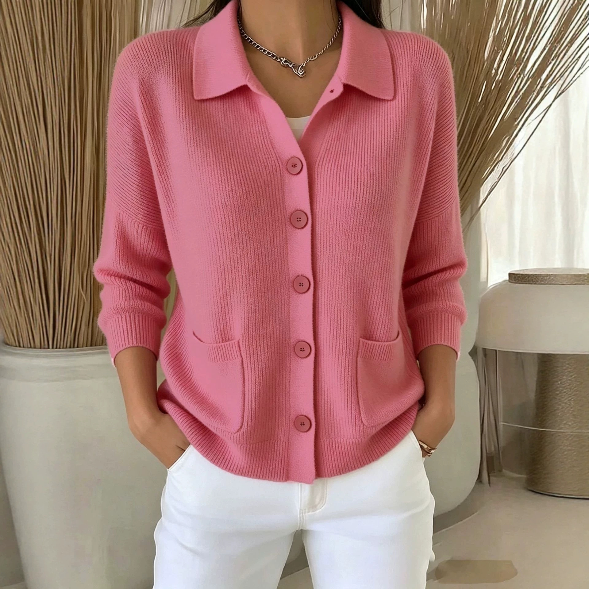 Casual Fashion Knitted Cardigan With Buttons Womens Sweater