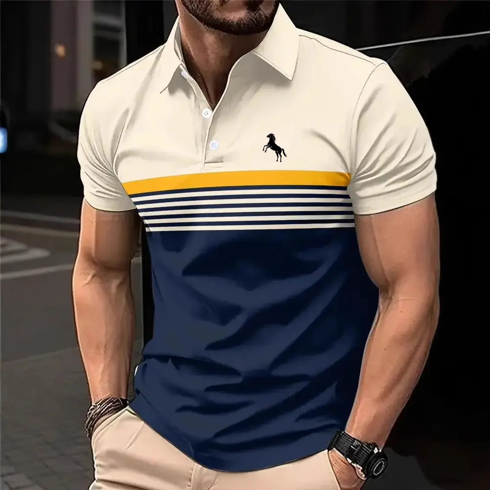 Men's Casual Striped Color Block Design Sports