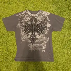 Grey Green Cross Cotton T-shirt For Women - Olive - View 1