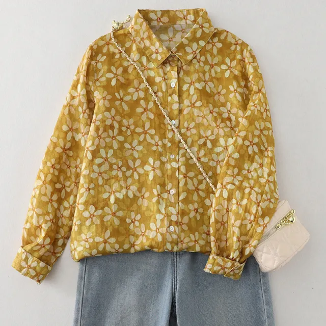 Floral French Artistic Yellow Printings Shirt Yellow - Shop at LoveMi