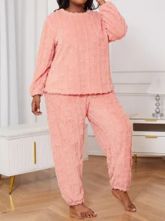 Plus Size Women's Pyjamas Round Neck Two-piece Set - Picture Colour-2Xl - View 1