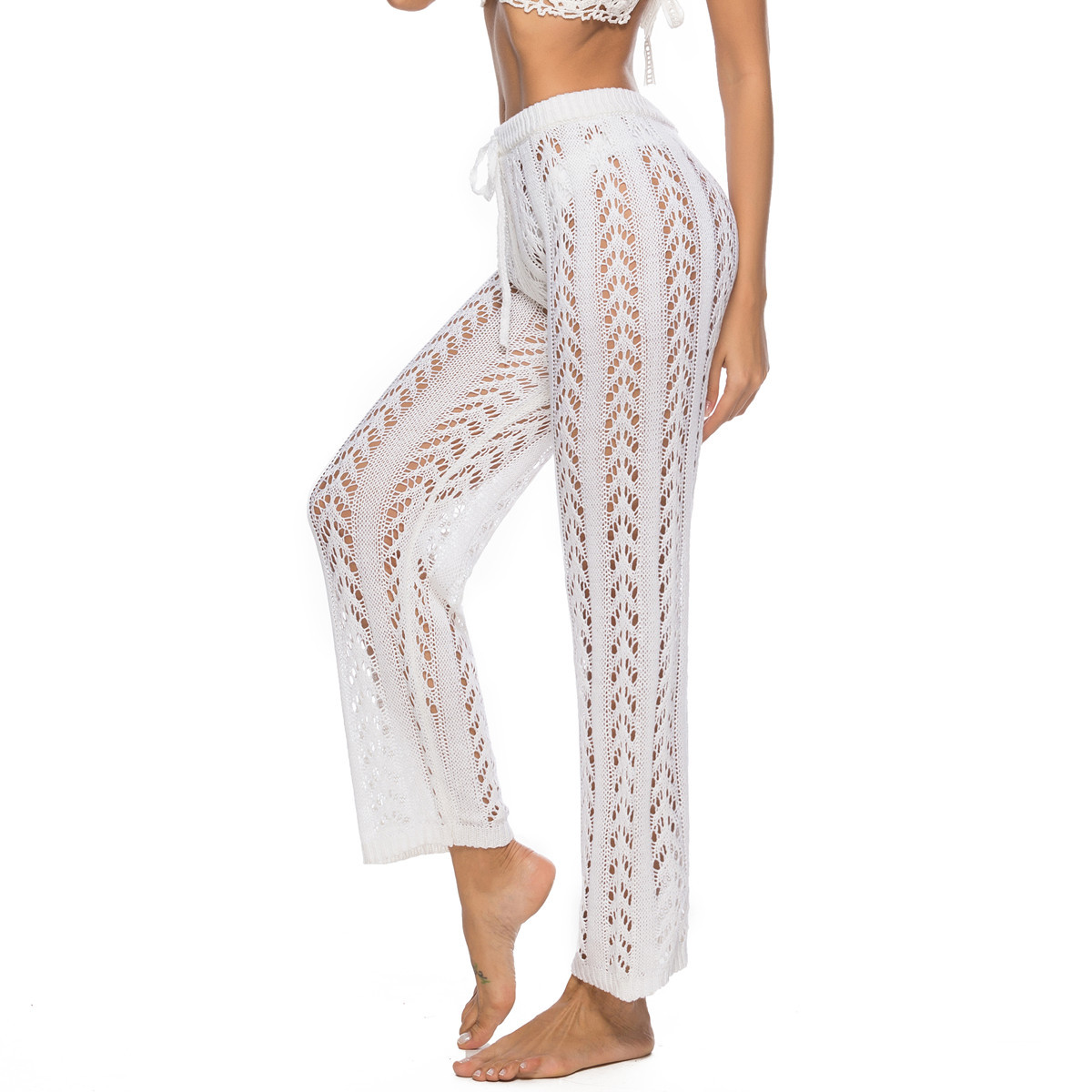 Womens Hollowed-Out Loose Wide-Leg Pants