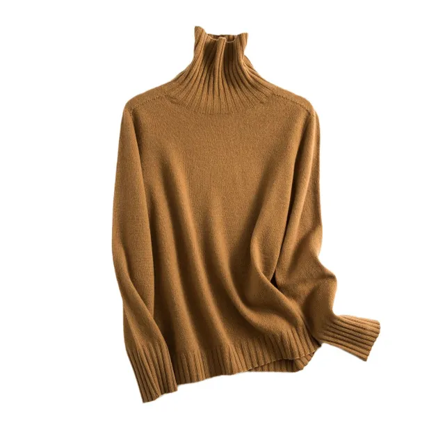 Pure Color Half Collar Seamless Integrated Knitted Sweater Fashion Coffee - Shop at LoveMi