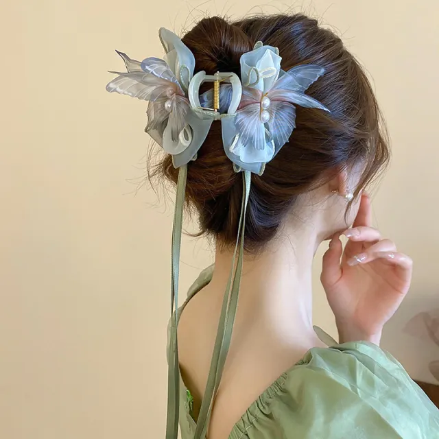 Women's Fashion New Ribbon Barrettes Grip Green - Shop at LoveMi