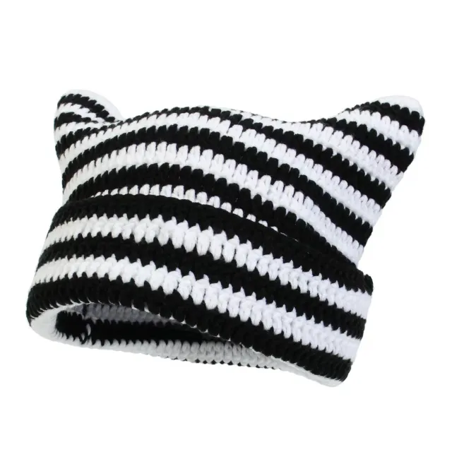 Hand knitted Striped Cat Hat Black - Shop at LoveMi