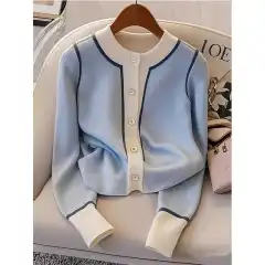 Cold Series Short Fashionable Long Sleeve Sweater Coat Women - Blue - View 1