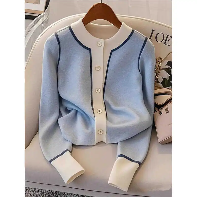 Cold Series Short Fashionable Long Sleeve Sweater Coat Women - Blue