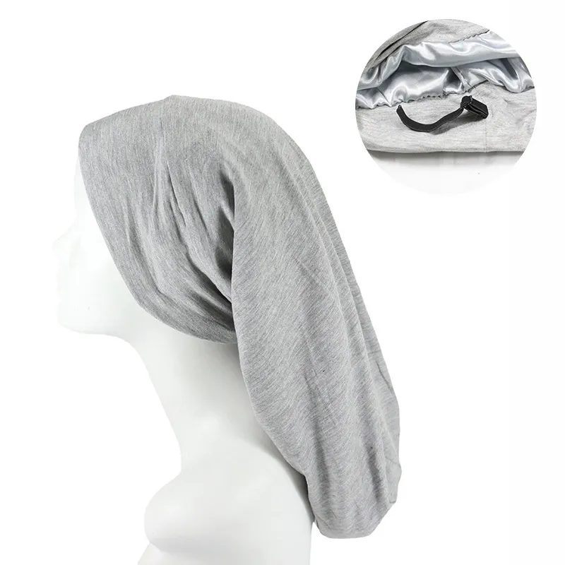 Women's Satin Satin Lined Adjustable Long Nightcap - Light Grey