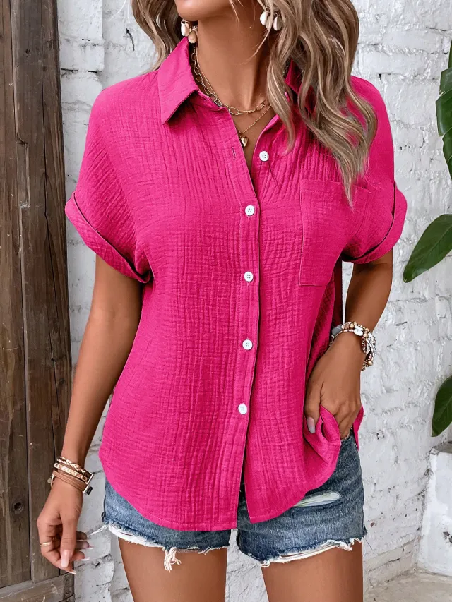 Women's Champray Batwing Sleeve Button Shirt Red - Shop at LoveMi