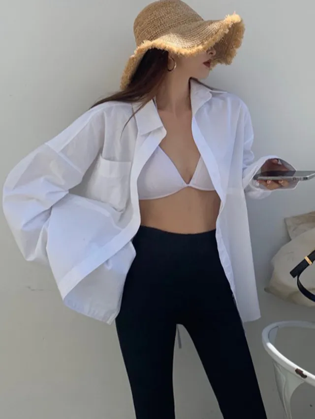 Boyfriend Style White Pure Cotton Coat Design Sense Niche Idle Style Shirt Outer Tops White - Shop at LoveMi