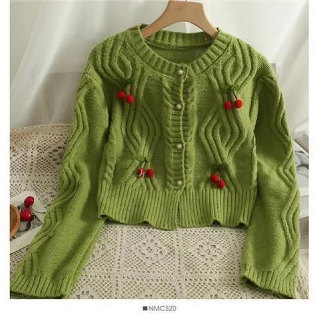 Coat Women's Sweet Loose Short Cable knit Sweater Cardigan Green - Shop at LoveMi