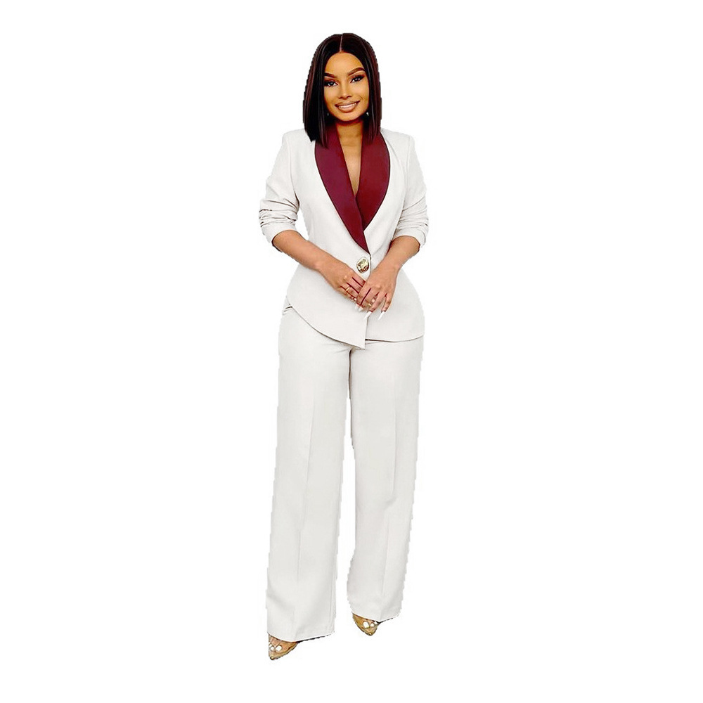 Contrast-color Large Lapel Casual Blazer And Pants Two-piece Set 3