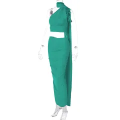 Fashion Backless Tube Top Slim Fit Pleated Skirt - Green - View 1