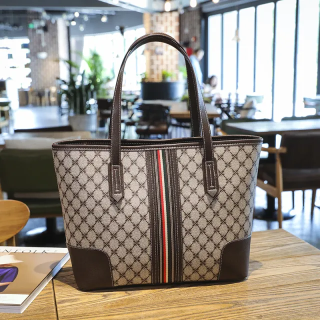 Korean Fashion Printed Tote Large Capacity Shoulder Bag Brown - Shop at LoveMi