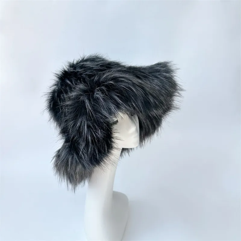Warm Environmental Protection Fur Raccoon Fur Thickened Autumn And Winter Personalised Punk Hat - Dark Grey