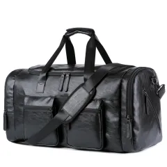 Men's Fashion Pu Oversized Capacity Travel Bag - Black - View 1