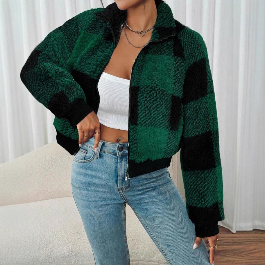 Women's Woolen Plaid Coat Autumn And Winter