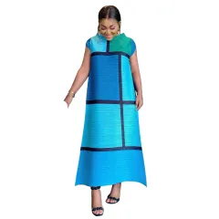 New Autumn Loose-fitting Plus-size Colour-block Dress - Blue - View 1