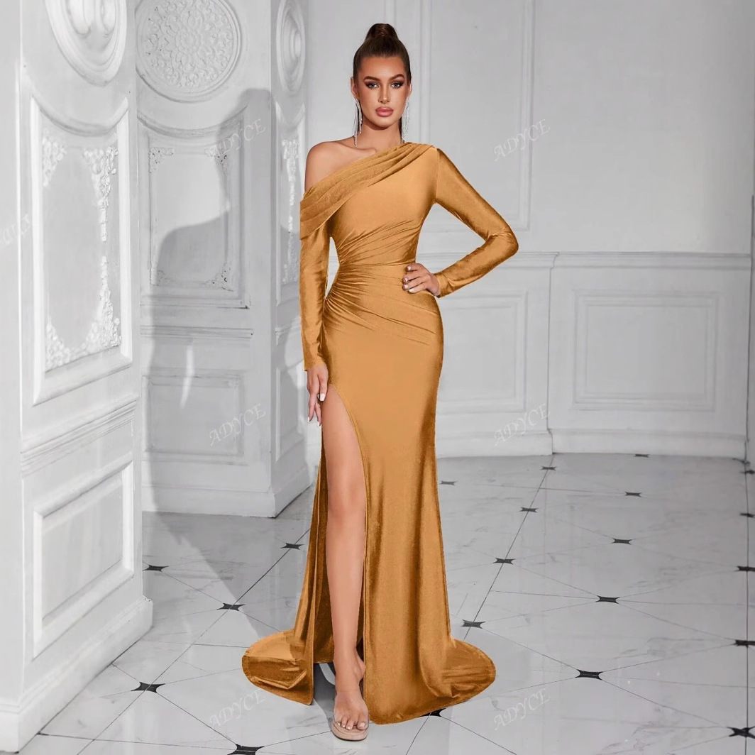 Fashion Diagonal Collar Irregular Long Sleeve Slim Fit Dress