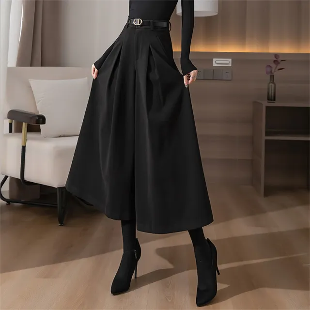 Woolen Wide leg Cropped Pants Autumn And Winter New High Waist Black - Shop at LoveMi