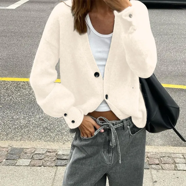 Fashionable Multi color Sweater With Long Sleeves And Buttons For Women White - Shop at LoveMi