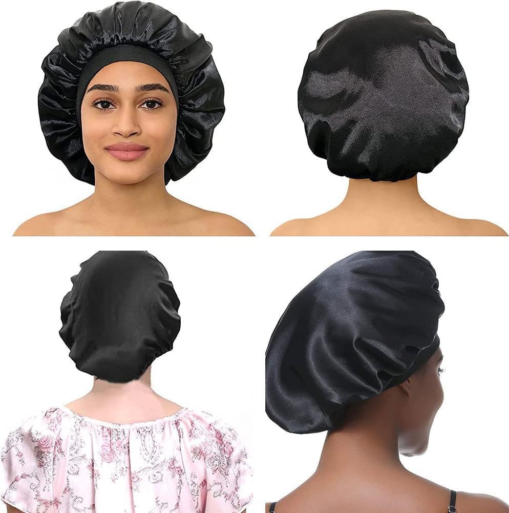 Wide-brimmed High Elastic Headscarf Beauty Salon Shower Cap Care Satin Nightcap - Image 3
