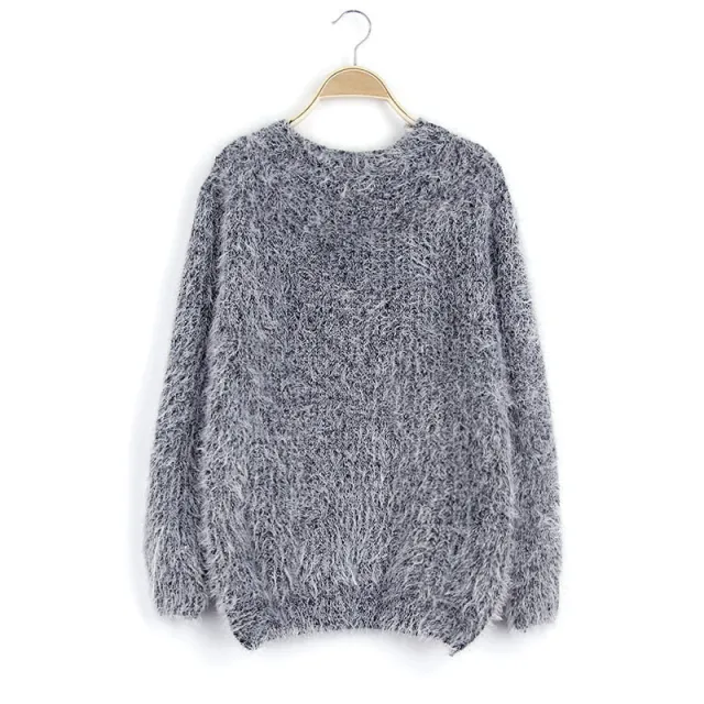 Women's Loose Candy Colored Mohair Pullover Sweater Gray - Shop at LoveMi