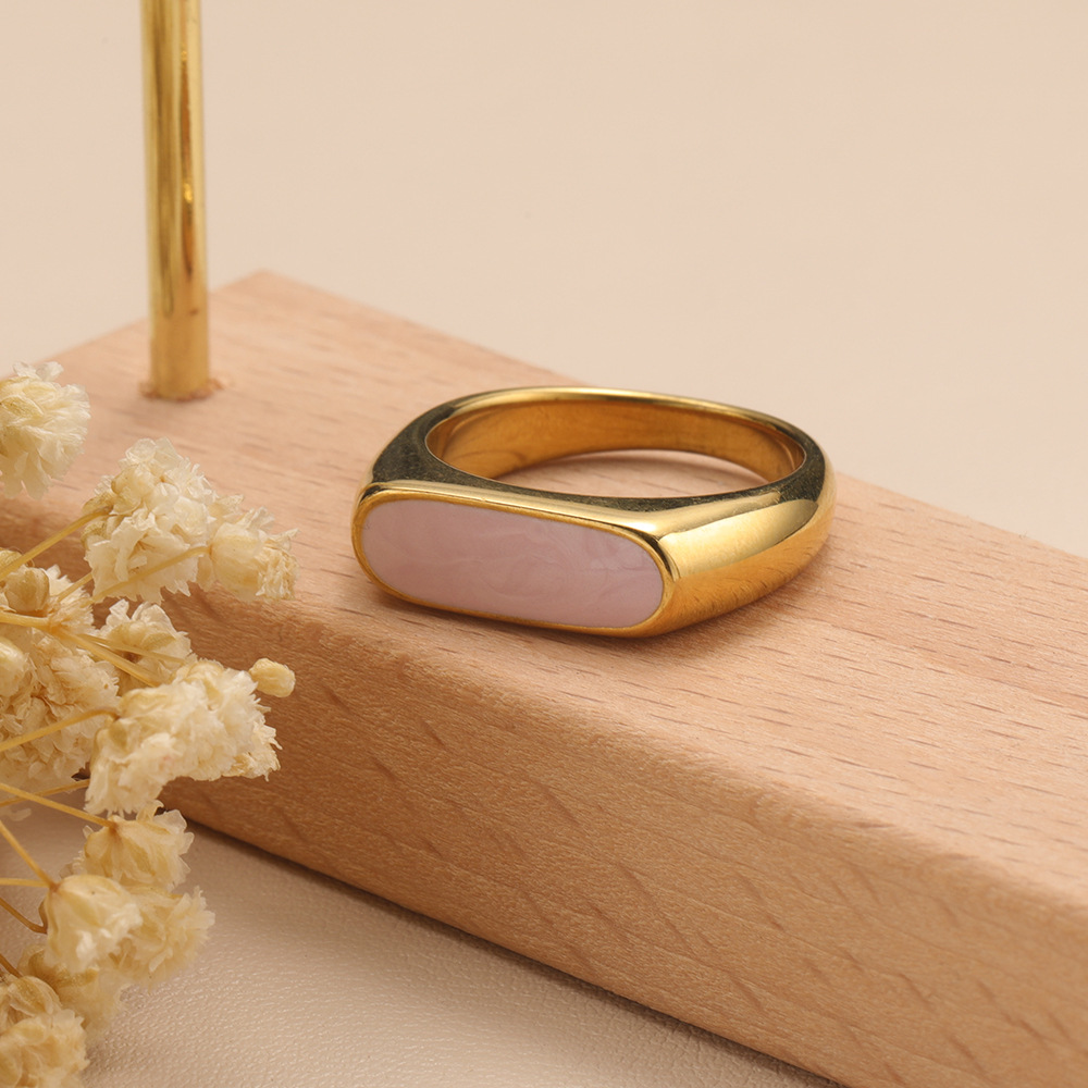 Multi-Color Oil Dripping Geometric Titanium All-match Gold-plated Non-fading Ring Ornament
