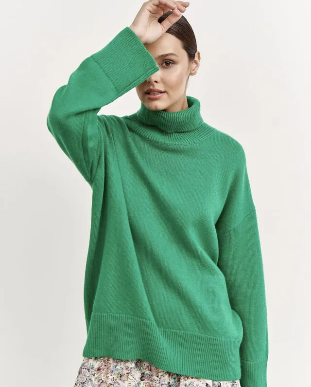 Autumn And Winter European And American Loose Basic Style Solid Color Pullover Green - Shop at LoveMi