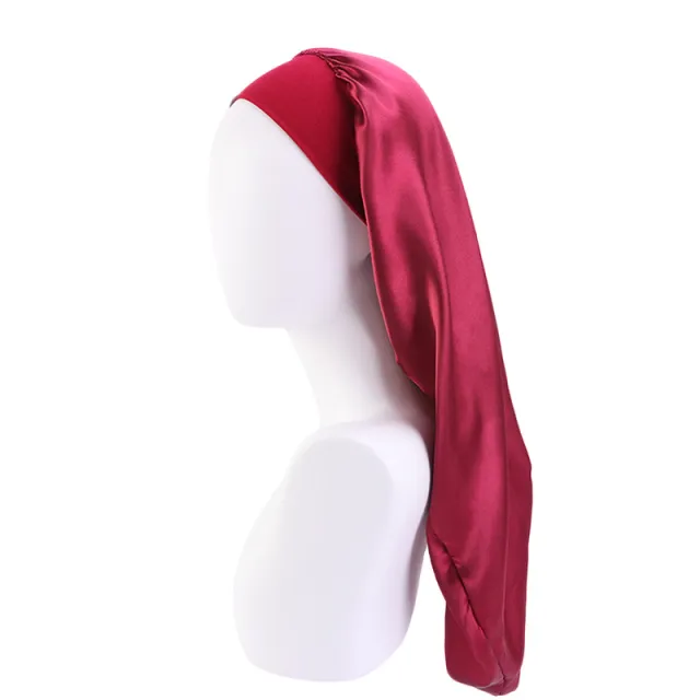 Women's Elastic Wide brimmed Satin Long Tube Nightcap Wine Red - Shop at LoveMi