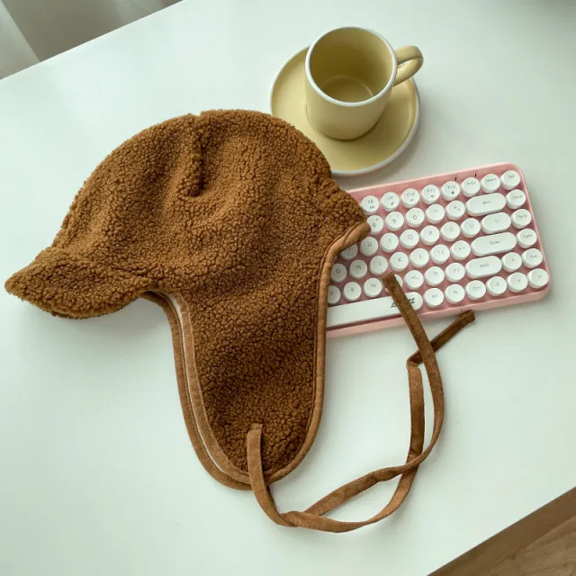Lamb Wool Warm Ear Protection Cute Plush Bonnet Brown - Shop at LoveMi