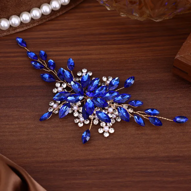 Bridal Rhinestone Hair Band Headdress Handmade Horse Eye Headband Accessories Blue - Shop at LoveMi