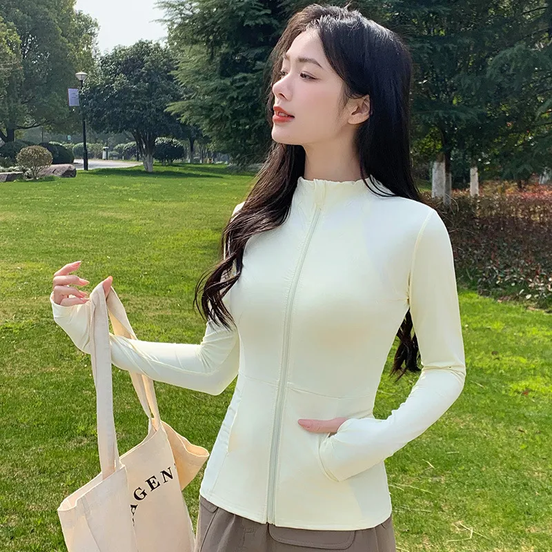 Ice Silk Sun Protection Clothing Women's Slim-fit UV-proof Tight Sports Jacket - Yellow