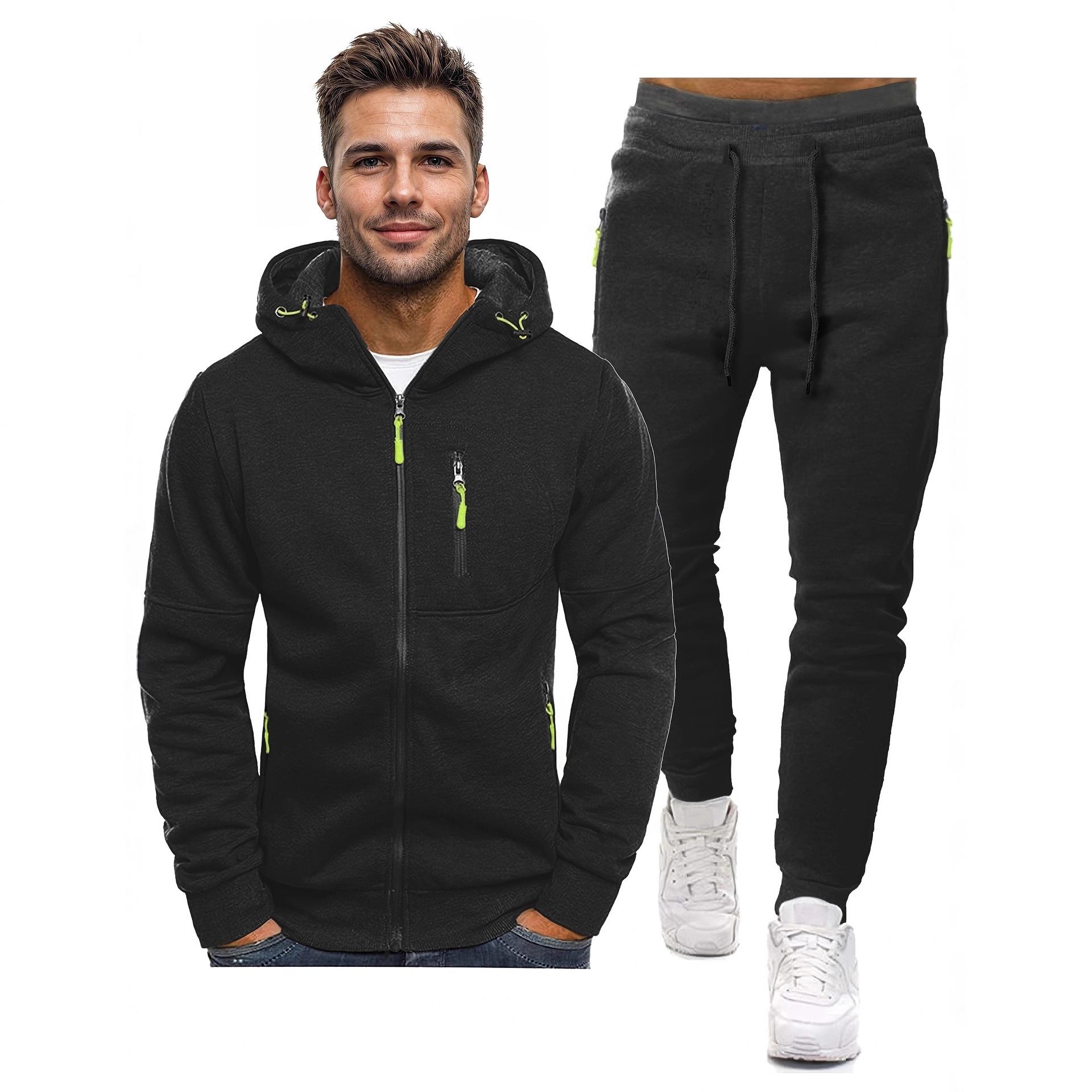 Zippered-pocket Hoodie And Pants Set Relaxed Fit