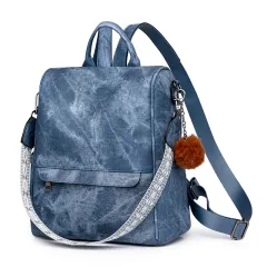 Female Daily Versatile Casual PU Backpack - Blue - View 1